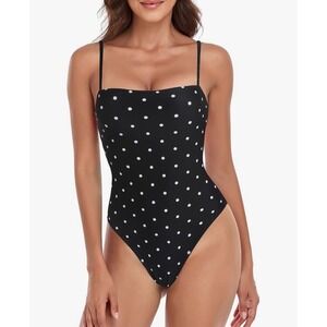 NEW Relleciga Polka Dot‎ Medium One-Piece Swimsuit Black White Swimwear